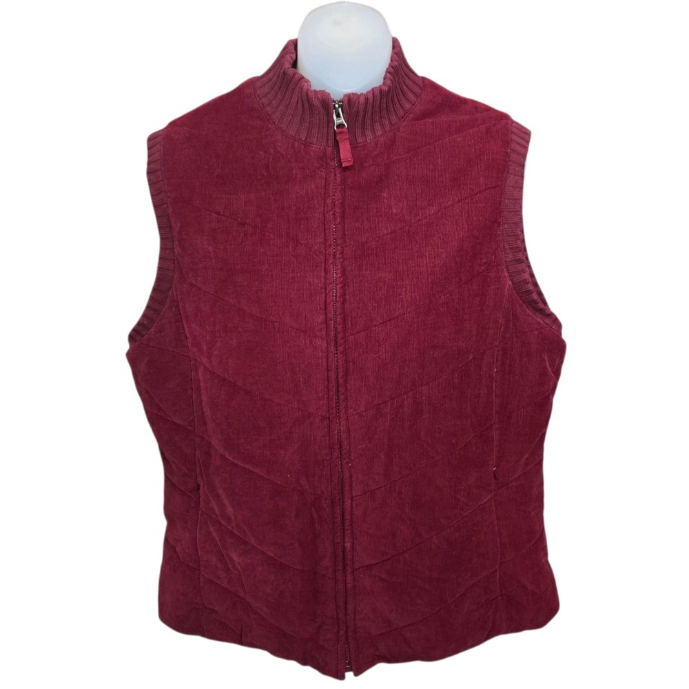 Eddie Bauer Womens‎ Quilted Corduroy Vest Size Large Cabin Lodge Winter Burgundy
